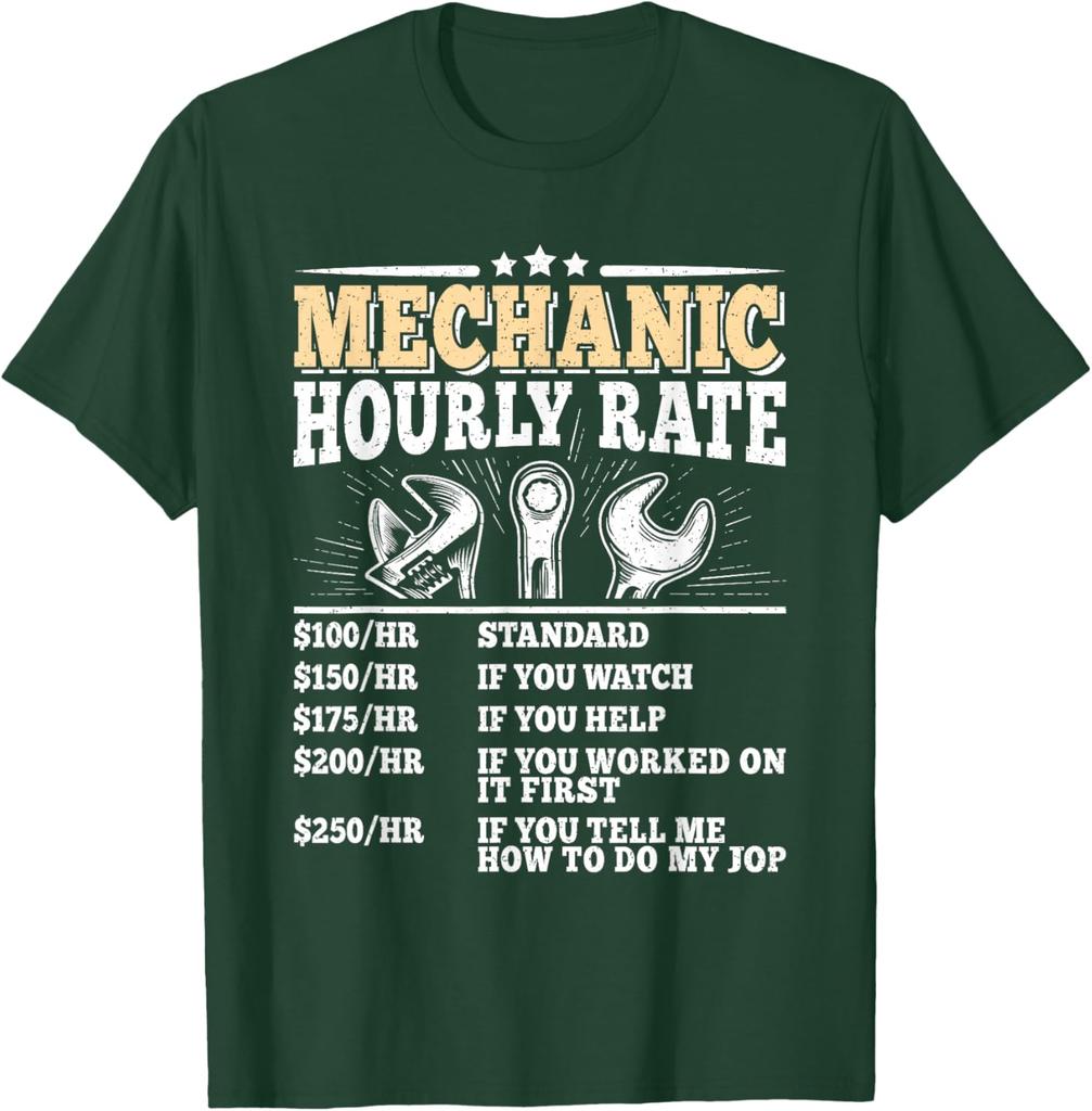 Mechanic Hourly Rate Funny Repair T-Shirt Graphic Mechanic Auto Technician Men Tee