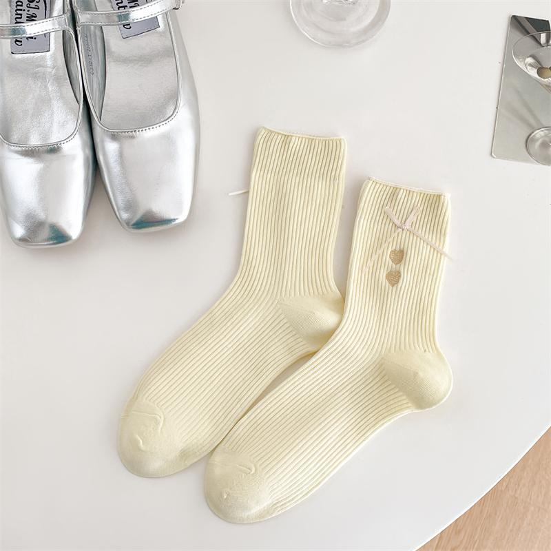 Lady Spring and Autumn Love Embroidered Bow Colored Tube Socks
