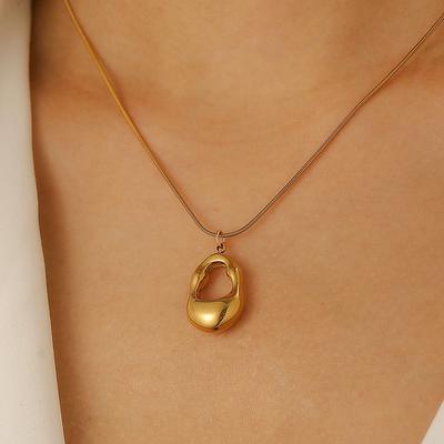 Golden Plated Irregular Hollow Pendant Necklace Minimalist Stainless Steel Snake Chain for Women