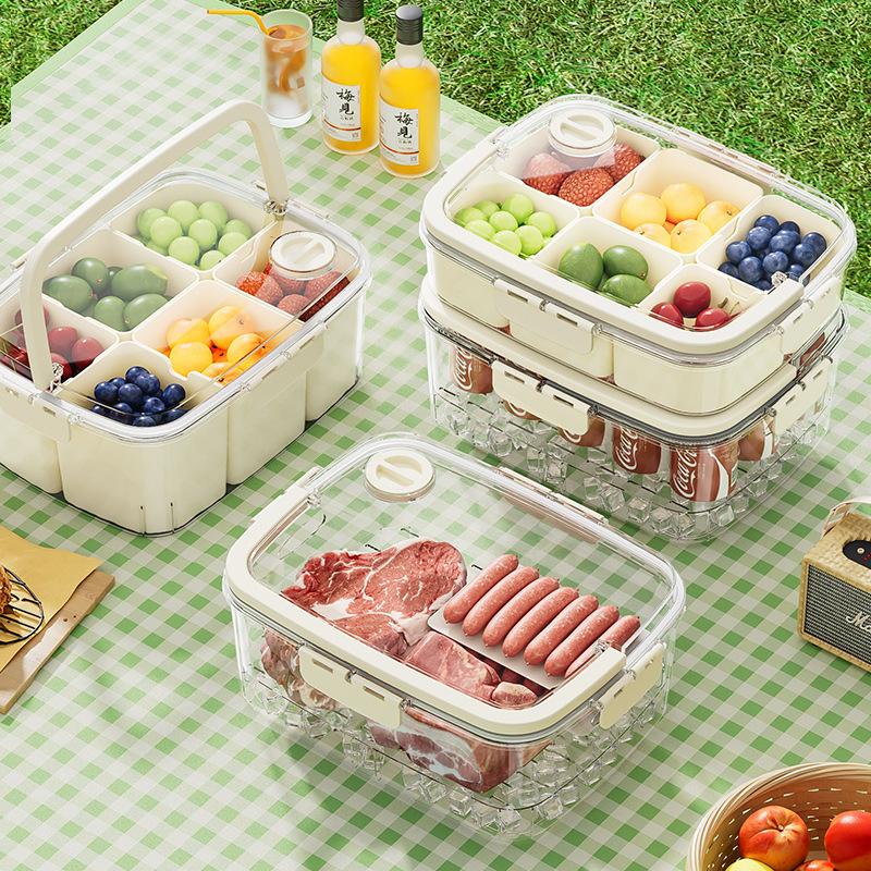Outdoor Picnic Compartmentalised Food Grade Fruit Container Portable Convenient Crisper Kitchen Fridge Organiser