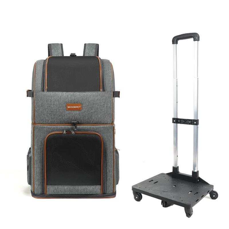 Double Layer Cat Backpack Detachable Pet Trolley Cart Breathable Large Space Cats Travel Backpack Cat Small Dog Outdoor Carrier
