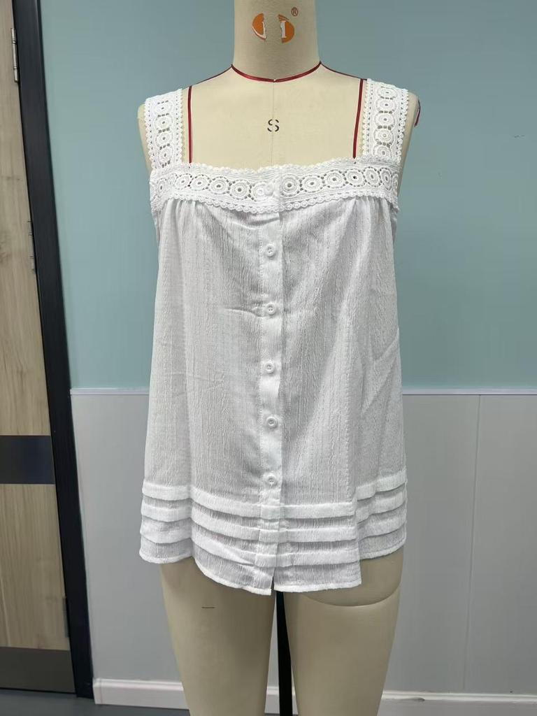 2025 Summer Pleated Lace Patchwork Slimming Versatile Vest Top
