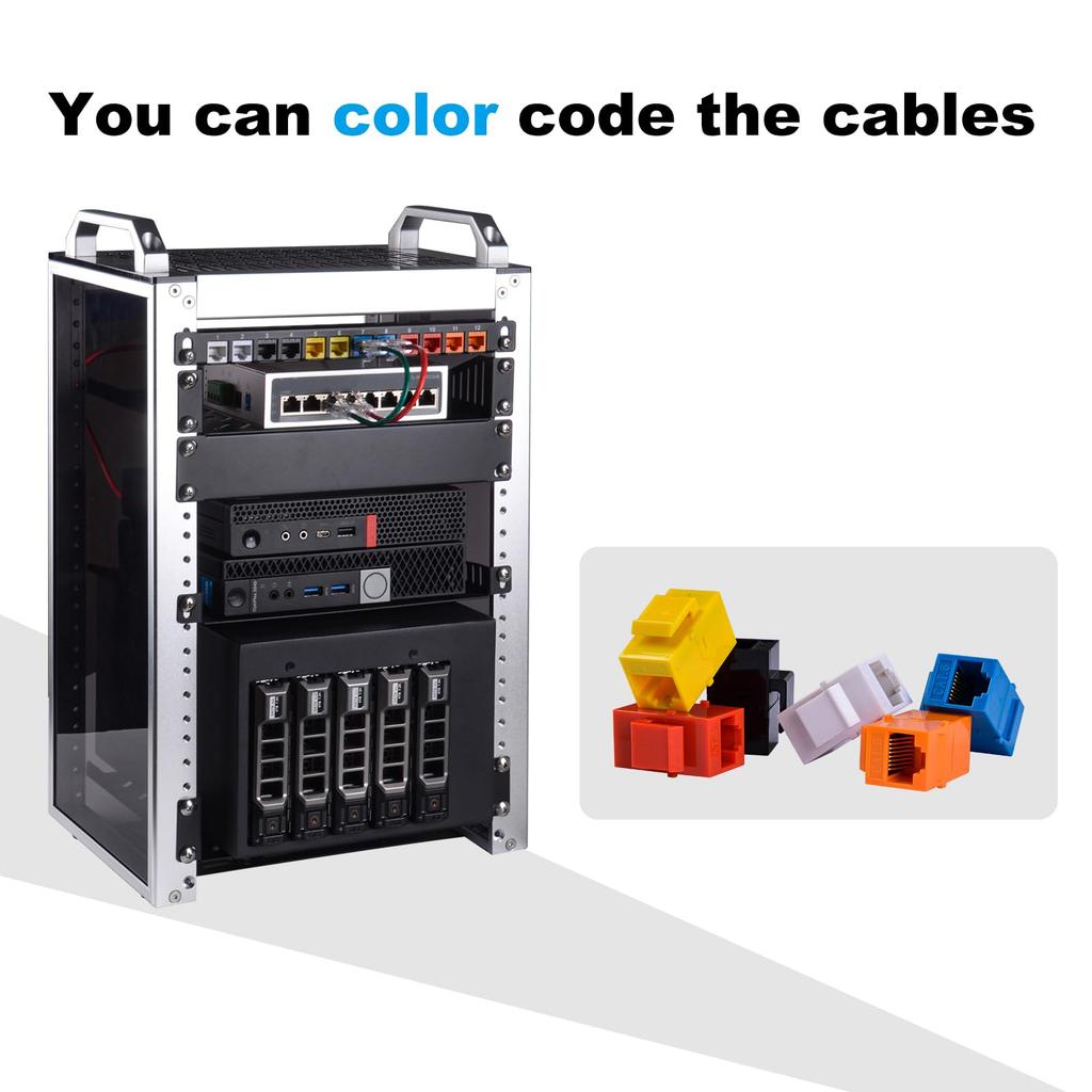 GeeekPi Cat6 RJ45 Keystone Jack Ethernet Keystone Jacks for Patch Multicolor 12-Pack Inserts, Panels,