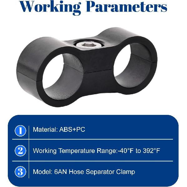 Jikvmi 4 PCS Hose Separator Clamp, Fuel Line Mounting Clamp, Fit for Fuel Line, Oil Line, Brake Line, Water Pipe and Gas Line, ABS+PC,Black (4, AN6)