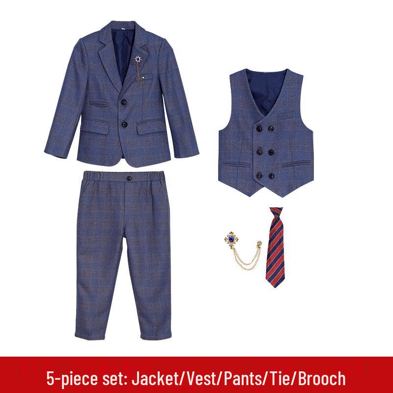 

Детский клетчатый костюм-тройка 2023 года: Свадебный сценический комплект для мальчиков на осень/зиму 120cm, for 19-22kg