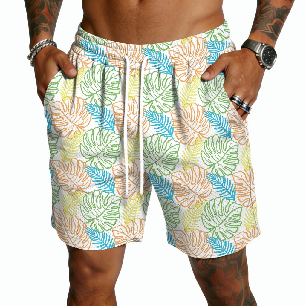 Pantaloncini Leggeri da Uomo con Coulisse Asciugatura Rapida Vestibilità Rilassata Cinque Tasche Pantaloncini Casual Stampa Hawaiana per Estate Spiaggia Outdoor
