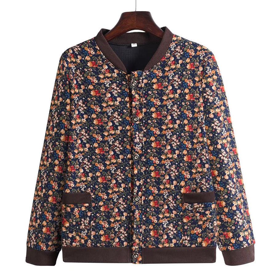 Elegant Floral Plus Size Jacket for Mid-Aged & Elderly Women - Spring/Autumn Casual & Fashionable Baseball Uniform Style