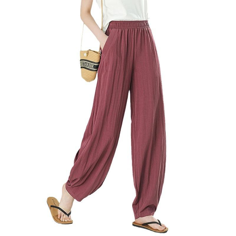 2026 Women's High-Waist Wide-Leg Ice Silk Pants - Plus Size, Loose Fit, Slimming Casual Summer Wear
