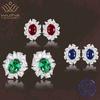 WUIHA Vintage 925 Sterling Silver 5 * 7 MM Sapphire Ruby Emerald High Carbon Diamonds Gemstone Ear Studs Earrings Fine Jewelry