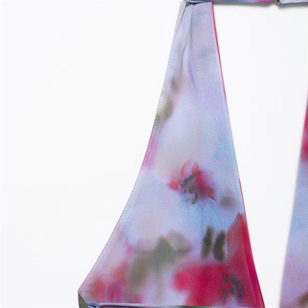 2025 Spring/Summer Slim Fit Sexy Printed Halterneck Cowl Neck Midi Dress for Women