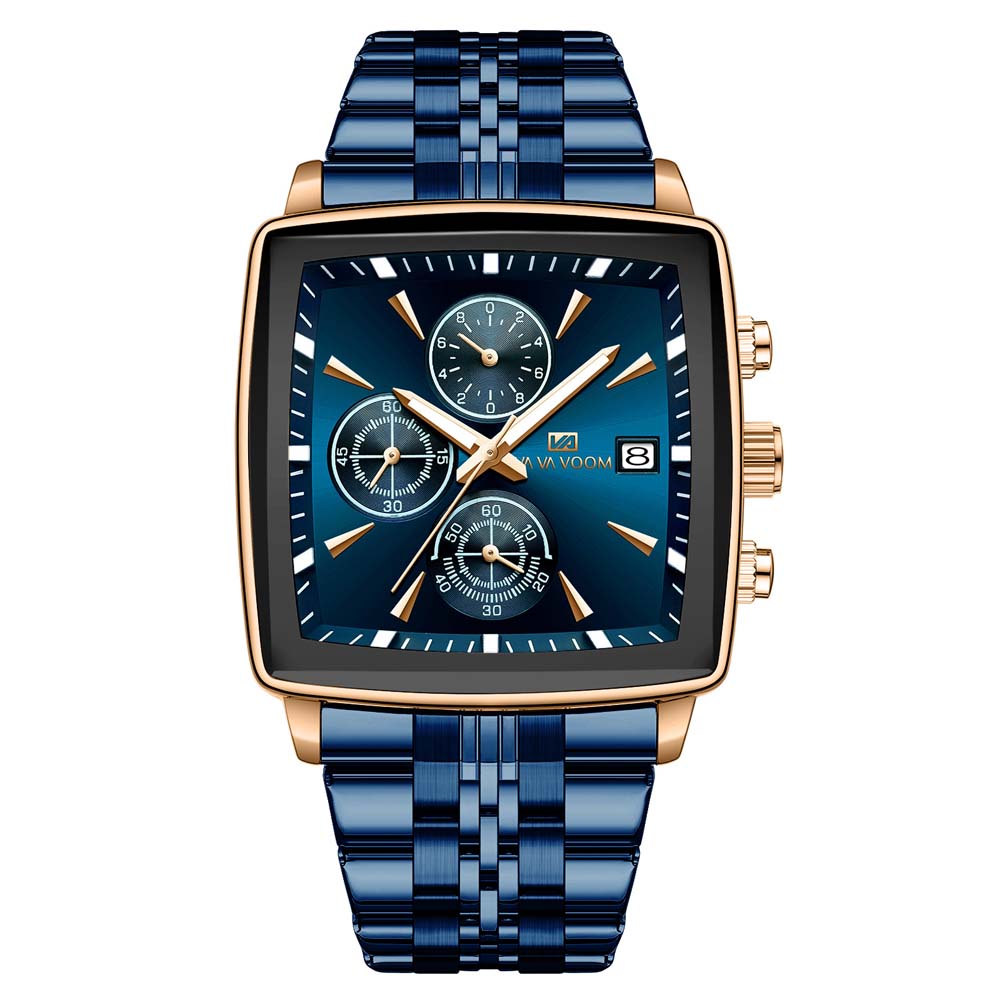 VAVAVOOM Multifunctional Men's Quartz Watch Chronograph Waterproof Luminous Date Display Stainless Steel Men's Wristwatch