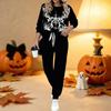 Conjunto de Dos Piezas con Estampado de Halloween para Mujer, Top de Manga Larga con Cuello Redondo y Pantalones Jogger con Cordón, Chándal Casual para Primavera Otoño
