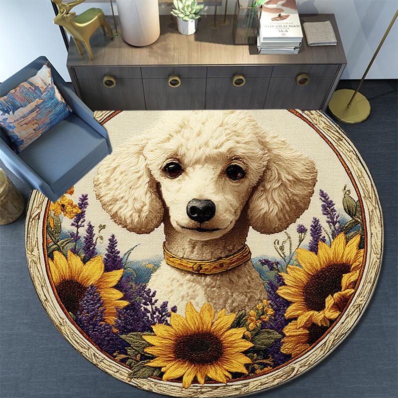 Poodle Round Area Rug,Carpet Rug for Living Room Bedroom Sofa Playroom Decor,Non-slip Floor Mat