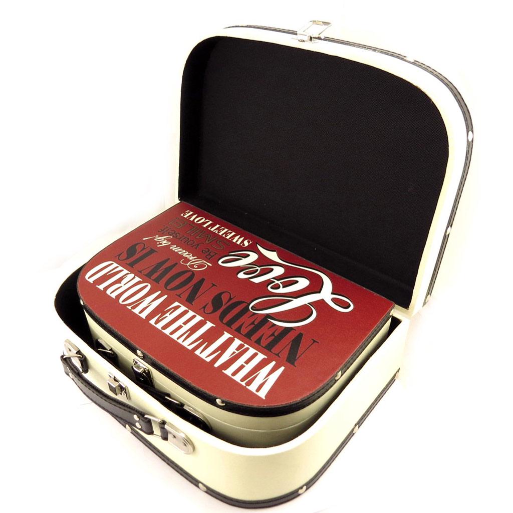 Les Trésors De Lily [L1953] - Set of 2 Wooden Suitcases 'Love Sweet Love' Red Beige
