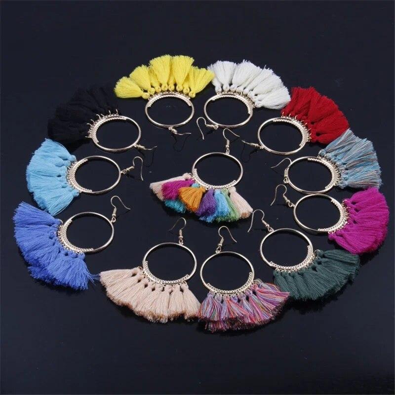 Creative Bohemian Big Circle Tassel Ears for Female 2024 Trend Fashion Jewelry