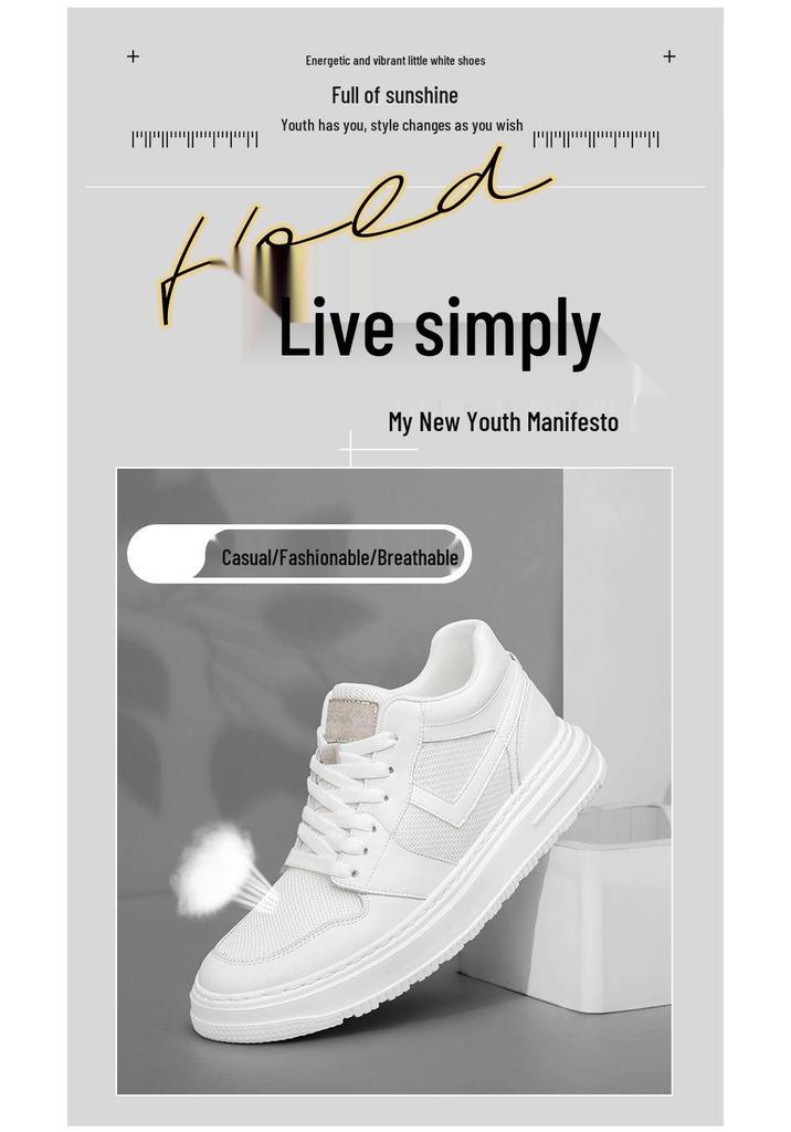 Spring Men's Height-Increasing Leather Sneakers: Non-slip, Wear-resistant, Trendy, and Versatile Casual Board Shoes
