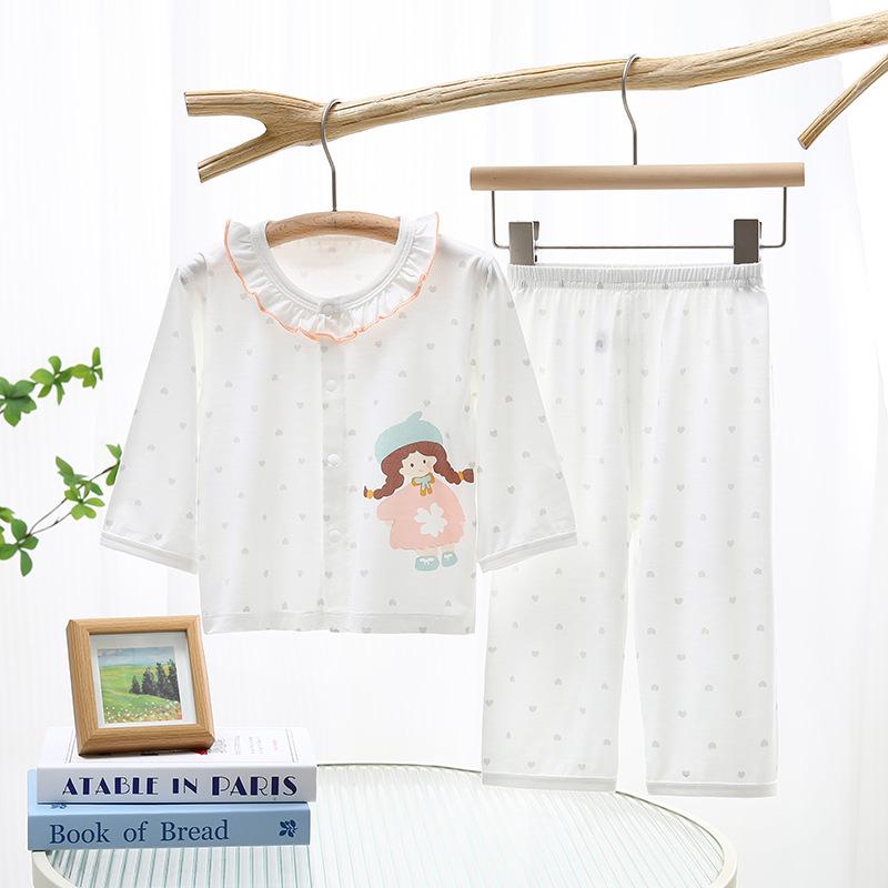 Kids' Spring/Autumn Pajamas: Lyocell Two-Piece Set for Boys & Girls - Lightweight Top & Pants