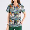 Women's Fashion Printed Short Sleeve V Neck Pattern Tops Pocket Working T-shirts