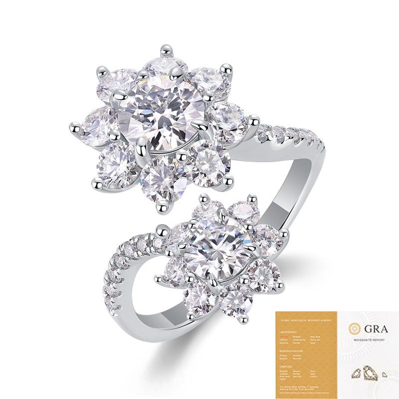 Elegant Open Statement Ring Women Sterling Moissanite Geometric Design Fashion Jewelry