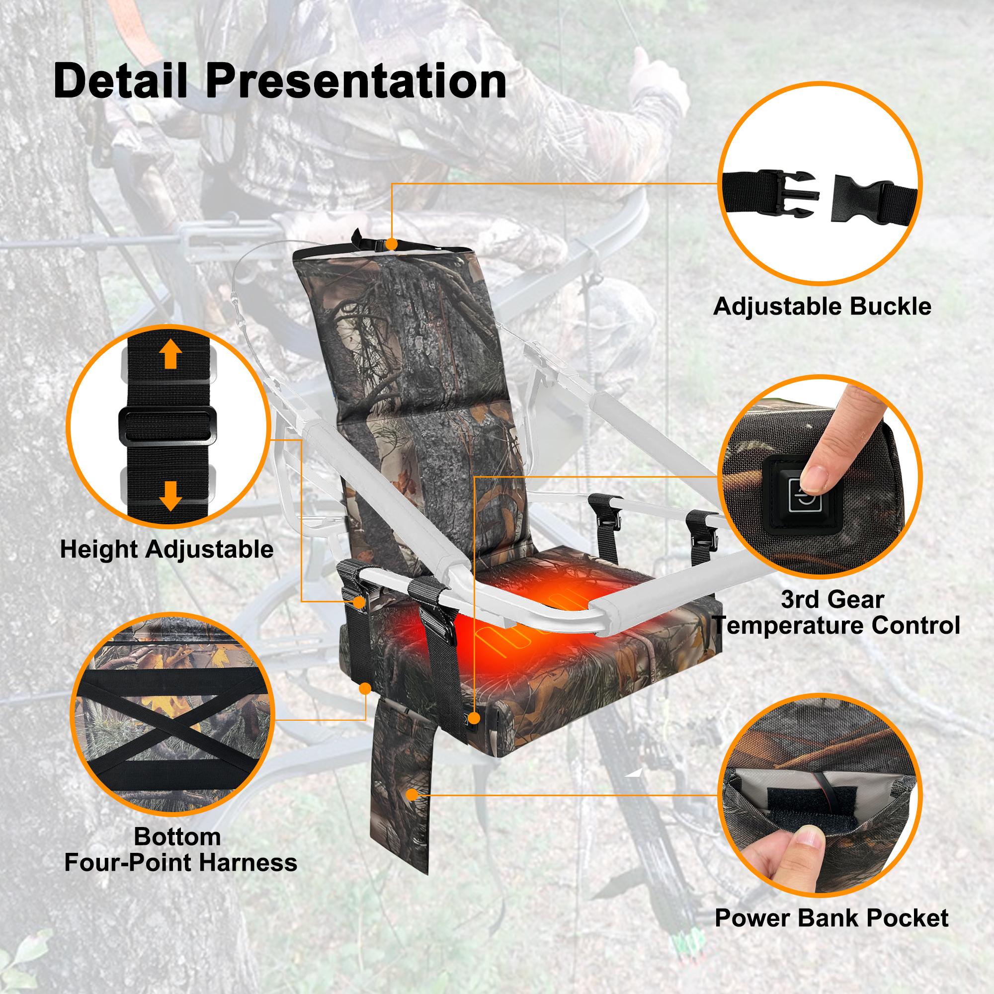 

Outdoor Camping Hunting Electric Heating Chair 600D Oxford Cloth+EPE Tree Mount Seat Cushion,46x31x59cm Hazel Camouflage
