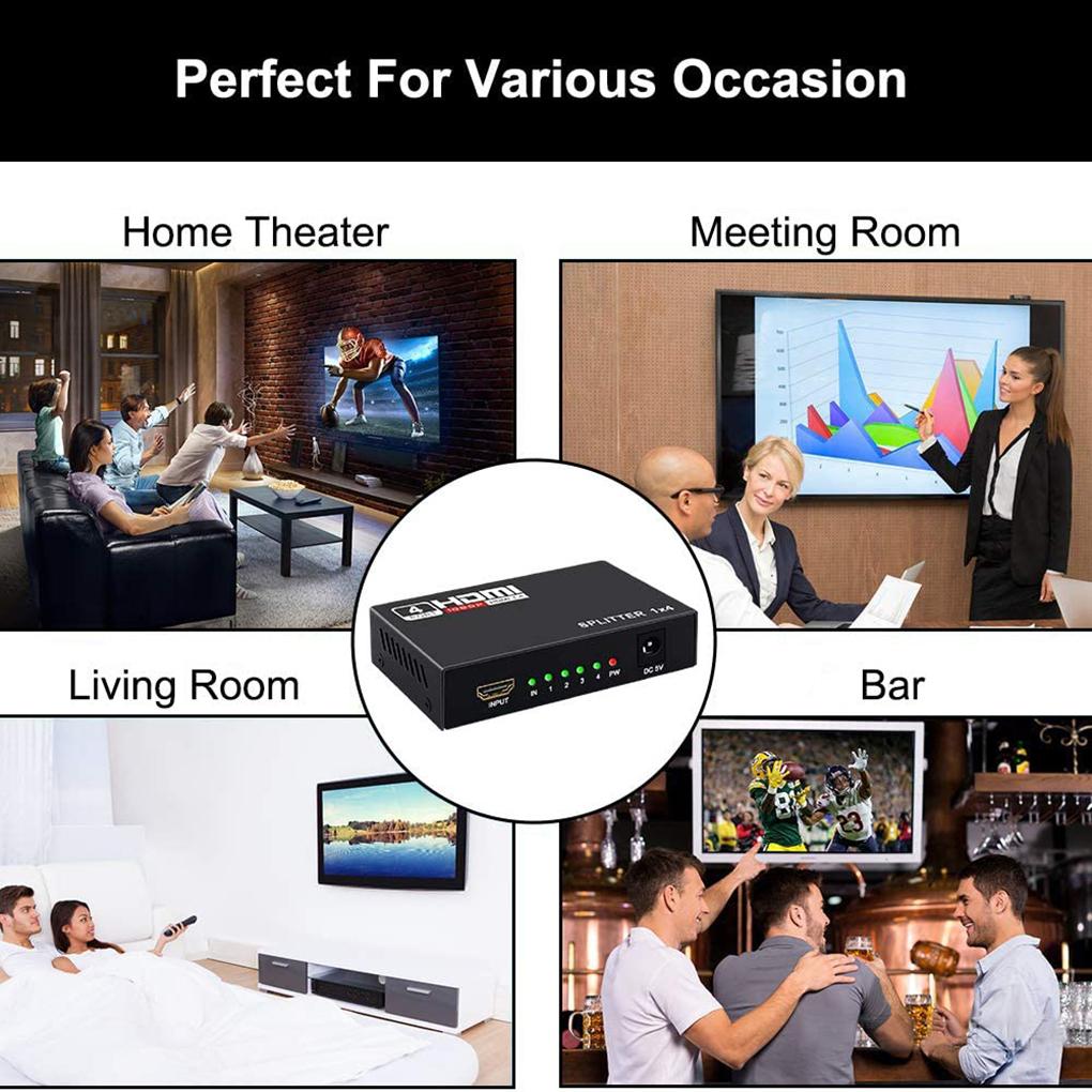 4-in-1 HDMI-kompatibler Hub-Adapter-Splitter Heim-Büro Hotel Tragbarer Computer Fernseher Konverter Elektronikzubehör