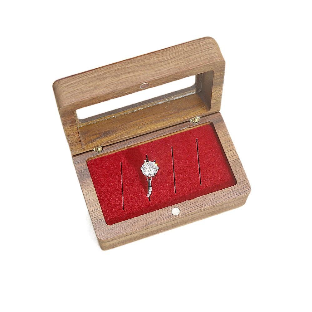 Magnetic Cover Square Rings Holder 4 Slots Jewelry Ring Holder Black Walnut Cufflinks Box  Wedding