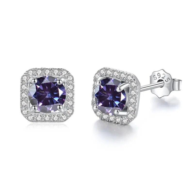 Bague Ringen S925 Sterling Silver Fashion Square Silver Needle Earrings Temperament Set 1ct D Moissente Celebrity Earrings