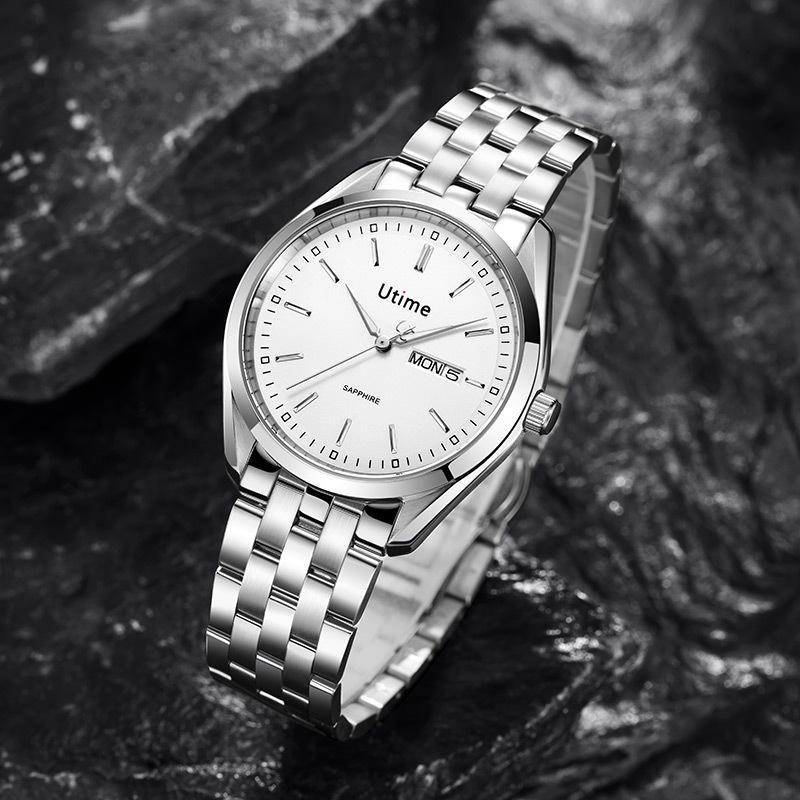 Utime High-End Men'S Watch Stainless Steel Leather Waterproof Quartz Watch Business Men'S Watch Men'S