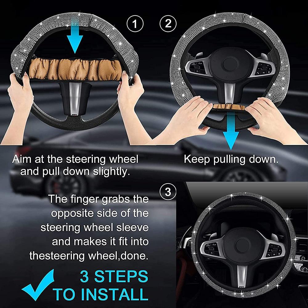 Coprivolante universale antiscivolo traspirante da 38 cm con strass scintillanti per donna ragazza con diamanti in cristallo scintillante per auto SUV