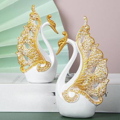 2Pcs Swan Figurines Animal Sculptures Home Decor Resin Elegant Tabletop Ornament Statues for