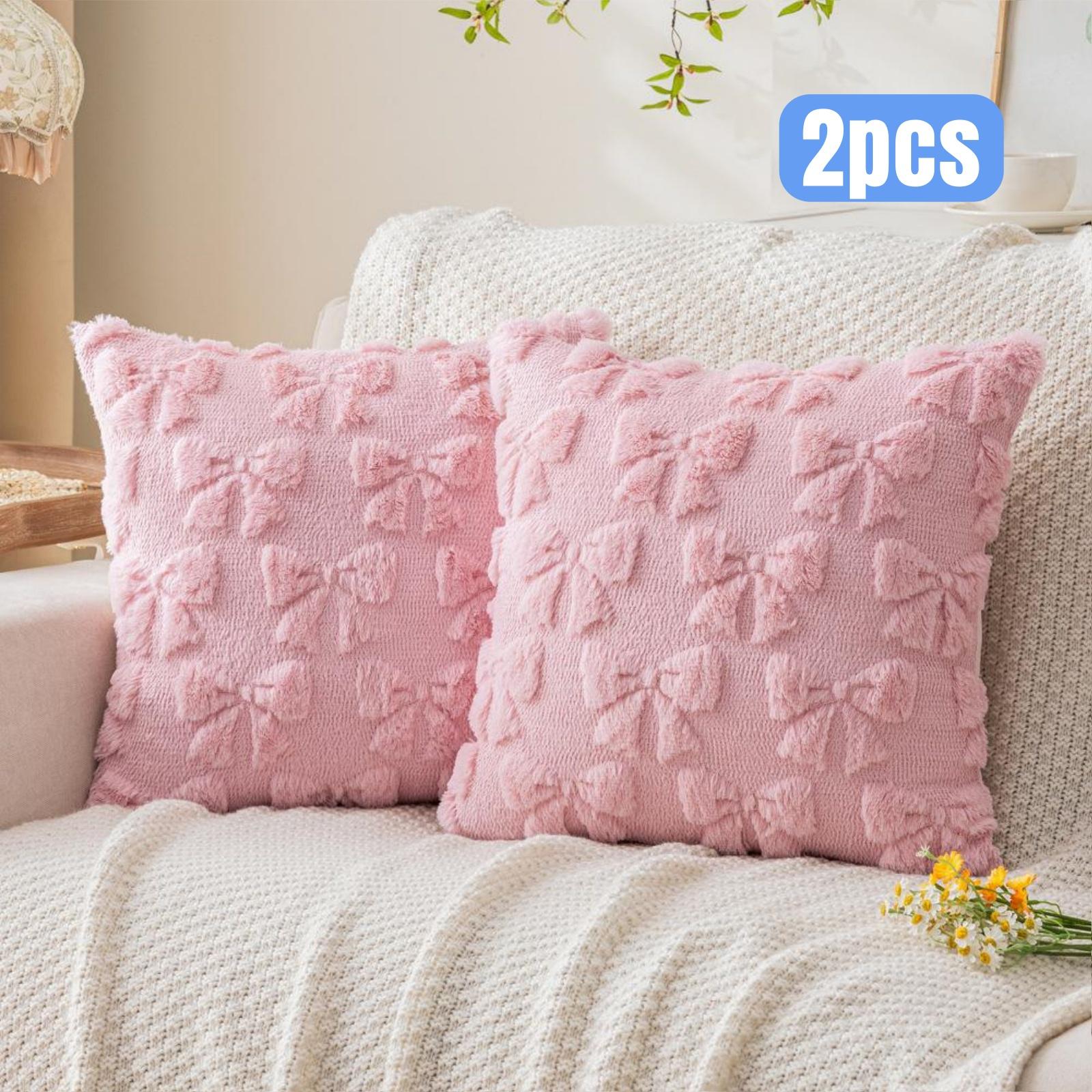 2Pcs Bow Throw Pillows, Quilted Plush Soft Decorative Cushion Cover for Sofa Bedroom Chair, Home Decor 450*450mm