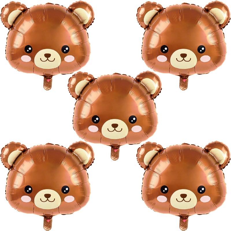 2/3/5Pcs Brown Bear Balloons Cartoon Bear Head Animal Foil Balloons for Kids Jungle Forest Birthday Party Decoration Baby Shower