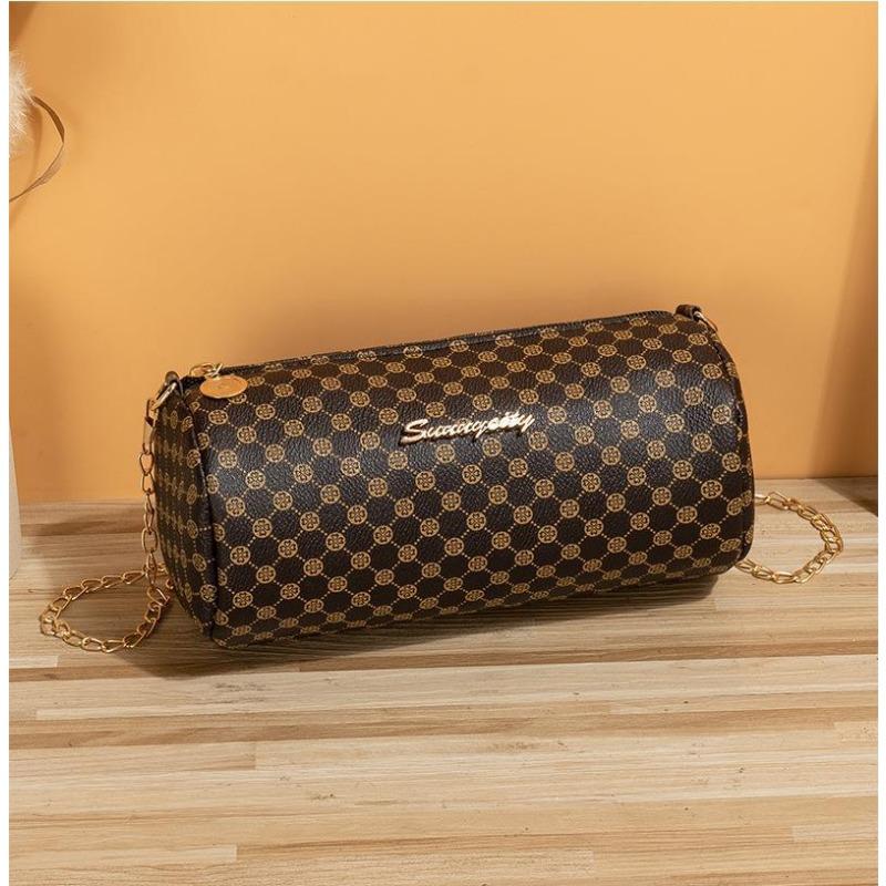 Summer new trend women's bags cylindrical messenger bags embroidered rhombus chain bags