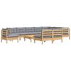 11 Piece Garden Lounge Set with Grey Cushions Solid Pine Wood