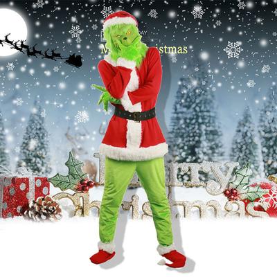 Grinch Kostüm Weihnachtskostüme für Erwachsene und Kinder Grünes Monster Outfit mit Maske Perfekt für Feiertagspartys und Rollenspiele