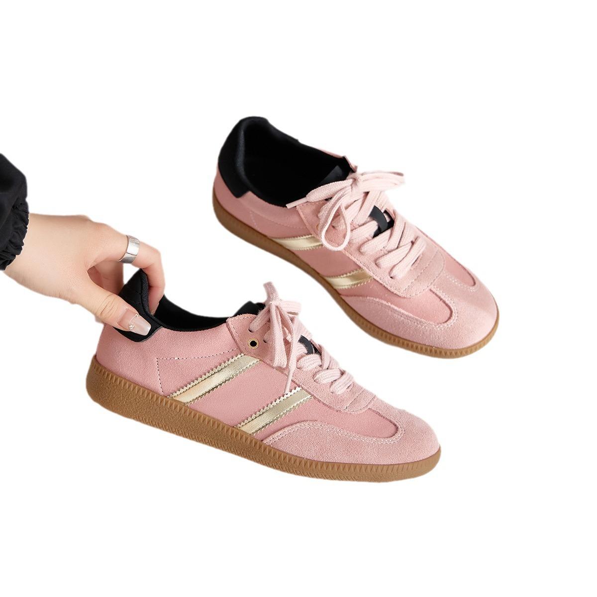 

Натуральная кожа женская 2025 весна и осень новая корейская версия универсальная розовая повседневная спортивная обувь на плоской подошве женская 38