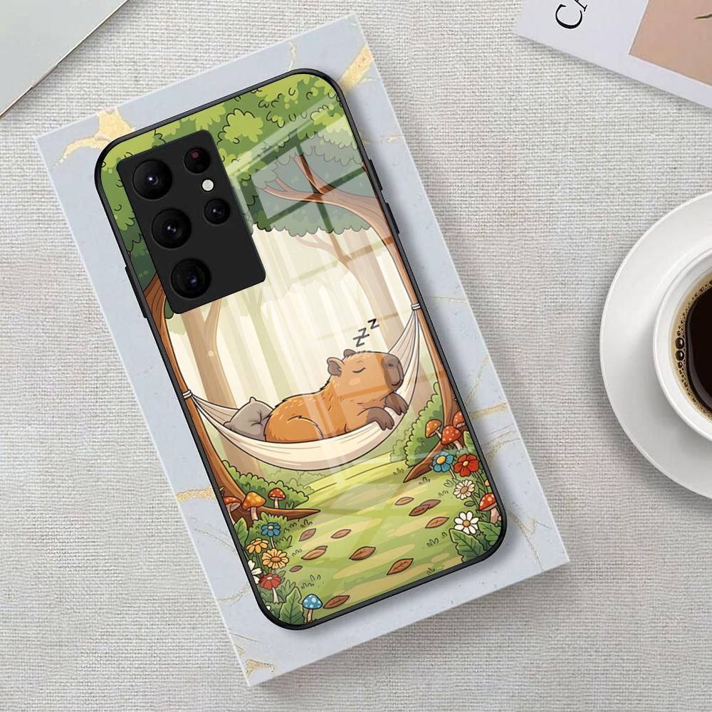 Funny Capybara Phone Case For Samsung S26 S25 Edge Ultra 23 22 21 20 Ultra Plus S24 Fe Glass Cover