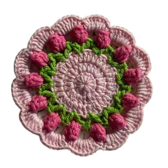 Handmade Crochet Flower Coaster Heat-Resistant Cup Mat for Mugs Glasses Soft Non-Slip Absorbent Table Protector Mat Cute Kitchen Desk