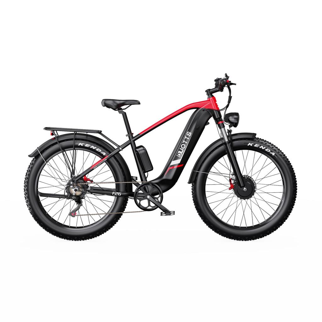DUOTTS Elektrické kolo F26: Motor 750 W, dojezd 120 km, 26" tlusté pneumatiky, vodotěsnost IPX5, stoupavost 55°