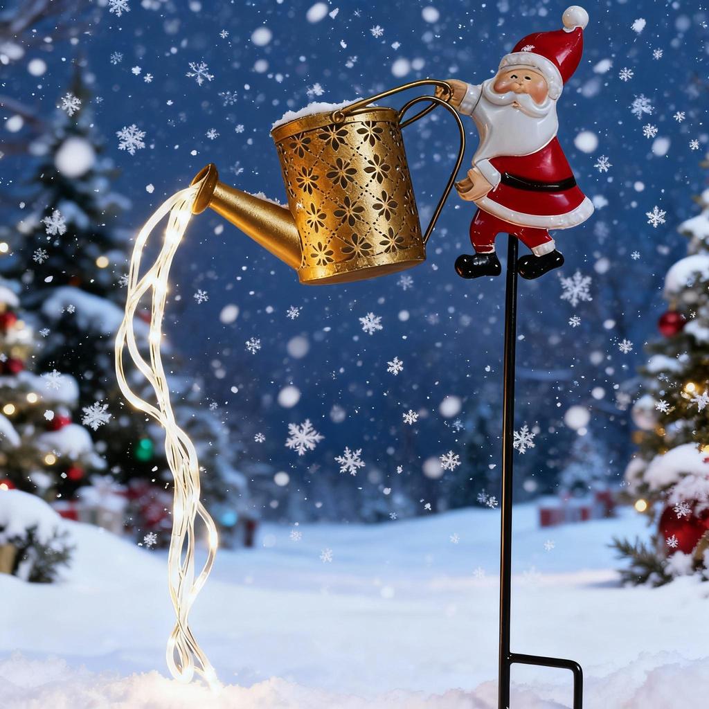 Santa Claus Handheld Solar Powered Water Bottle Lawn Ornament Metal Outdoor Ground Insertion Decorative Atmosphere Gift