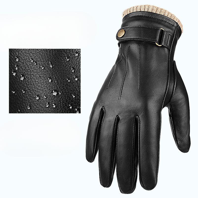Winter Sheepskin Warm Gloves Korean High End Men's Plus Velvet Windproof Driving Genuine Leather Gloves Gift Box