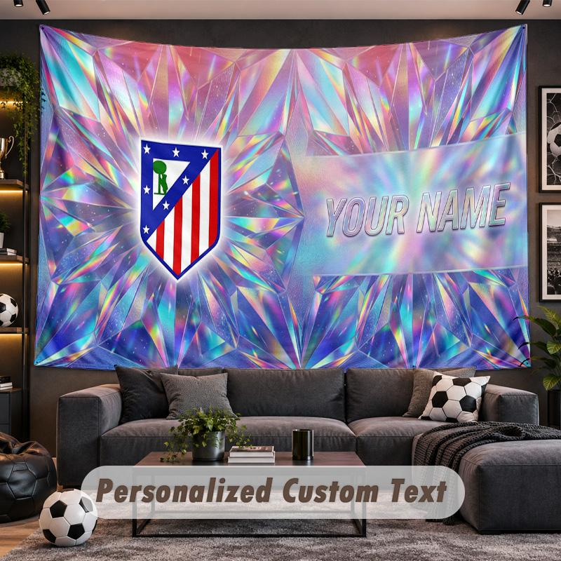 Atletico Madrid FC Personalized Tapestry Support Custom Name, Wall Art Home Decoration