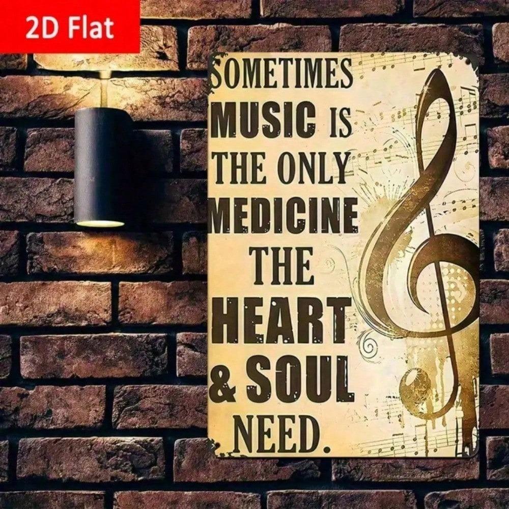 Vintage Music Medicine Metal Tin Sign 8x12in Soulful Wall Decor Bedroom Studio Gift