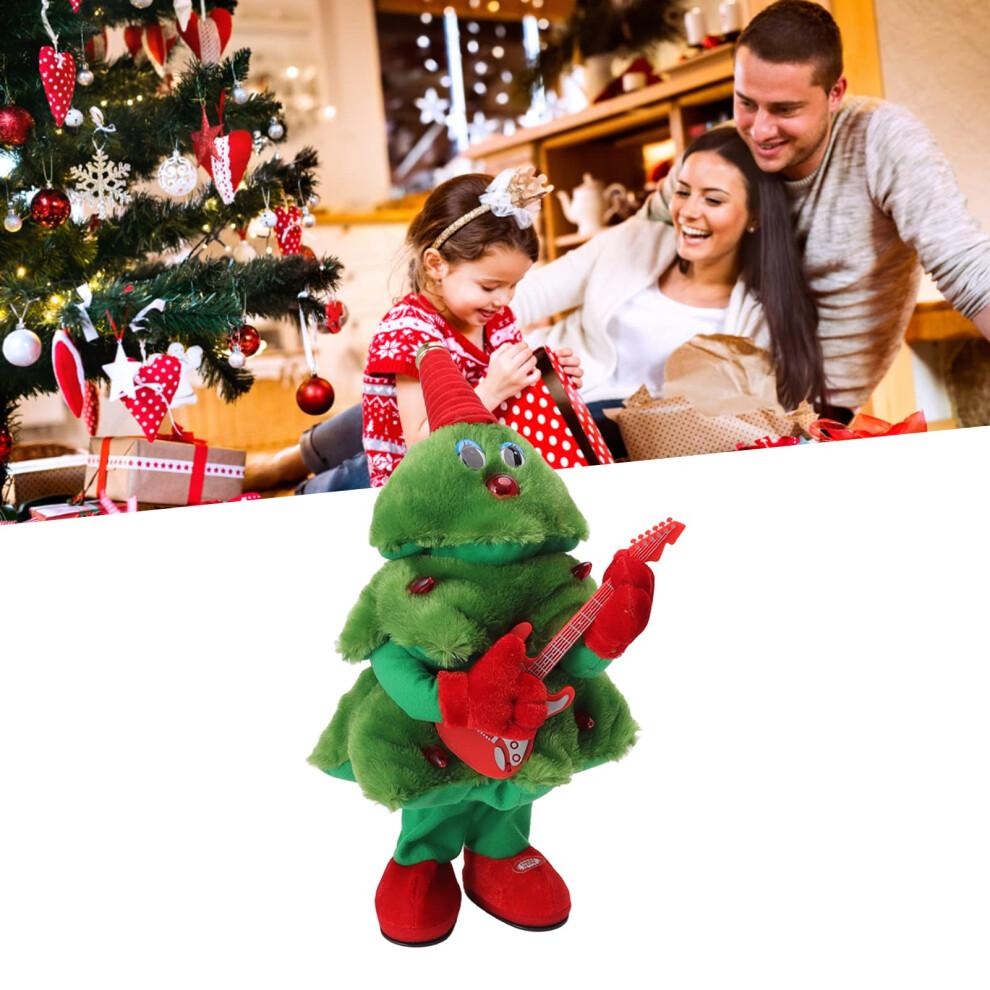 Singing Christmas Tree Plush with Lights and Music, Battery Operated Animated Guitar Toy for Kids