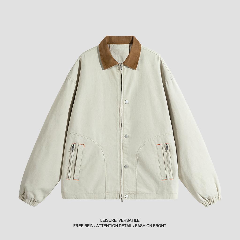 High-end Pure Cotton Jacket for Men's New Jacket American-style Washing Tool Lapel Men's Spring and Autumn Clothing