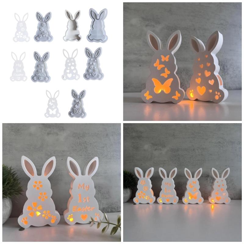 Flexible Silicone Festival Home Decoration Mold Easter Rabbit Shaped Candlestick Mould Gypsum Mould for Atmosphere Light