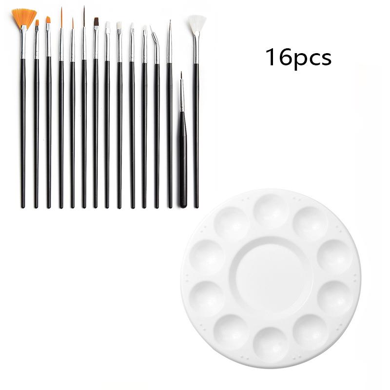 

16 шт., инструмент для рисования мандалы, пластиковый столб, многофункциональная комбинированная кисть для дизайна ногтей, набор кистей с крючком и линейными ручками чёрный