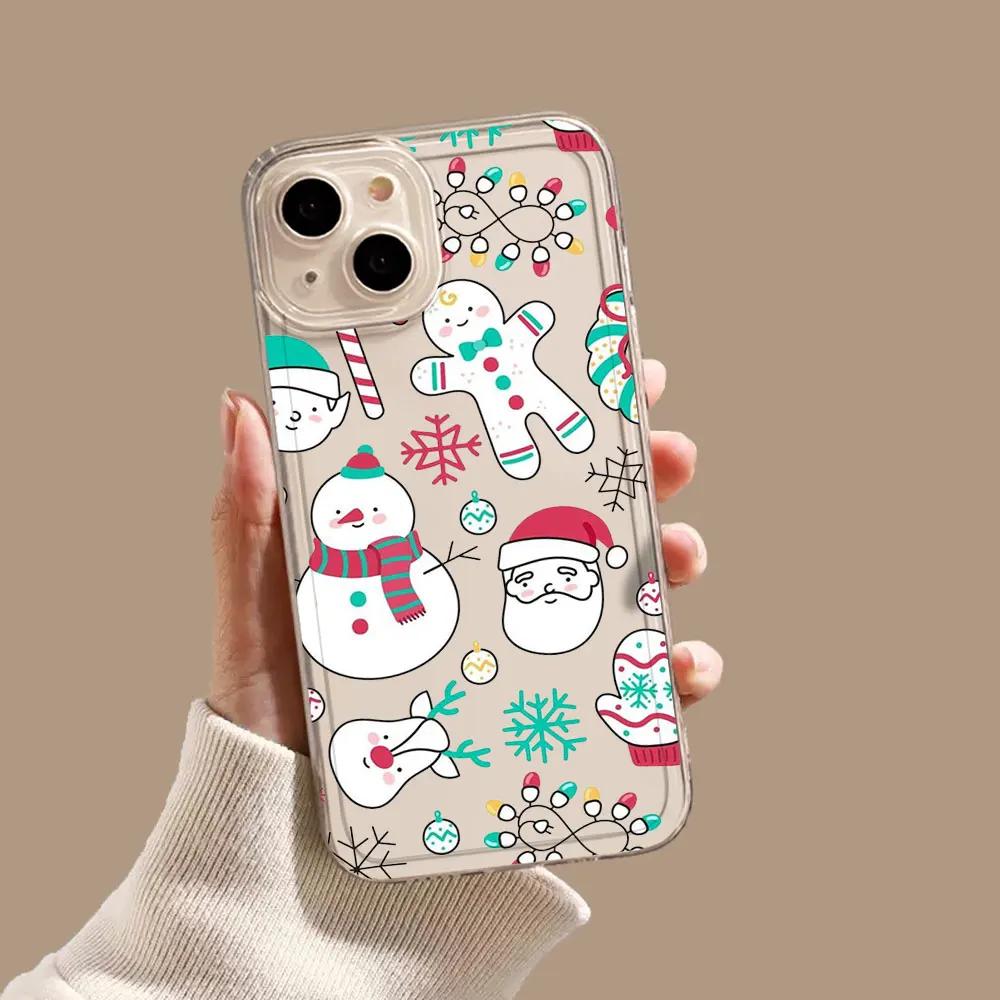Merry Christmas Snowman Phone Case For iPhone 15 11 12 14 13 Pro Max Mini Plus XSM XR SE 7 8 Navidad Noel Elk Mobile Phone Cover
