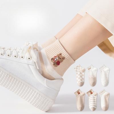 Dámske bavlnené ponožky do polovice lýtok na jar a jeseň, Trendy, Deodorizačné a absorbujúce pot, Tenké a roztomilé dámske krátke ponožky na leto