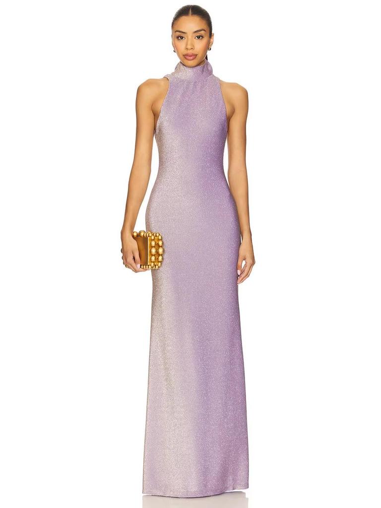 Hot-Selling Floral Halter Backless Sleeveless Gown: Sexy, Slimming, Elastic Evening Dress